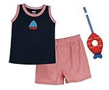 Stephan Baby Row Your Boat Boxer-Style Diaper Cover with Sailboat Tank Top and Plush Fish TeeTher Gi