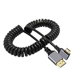 Cablecc 4K 60hz ミニ HDMI 1.4 オス - オス HDMI ストレッチ コイル状ケーブル 90 度直角 HDTV モニター コンピューター ラップトップ用