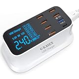 G-KASEN【USB 急速充電/PSE認証済/過電保護】USB 充電器 type c 充電器 USBコンセント 電流表示 iPhone/Android等対応 【Poweriq搭載】 ホワイト 携帯充電器(8ポート)