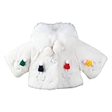 ベビー服　女の子　かわいい　コート　子供服　幼児　ぬいぐるみ マント　秋冬　防寒　ふわふわ ボタン 折り襟　暖かい　無地コート (0-6M, ホワイト)