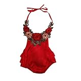 Mrs Baker 'home Baby Girl 3dフラワーアップリケホルター花柄ロンパース、バックレスボディスーツ、Ruffle Sunsuit カラー: レッド