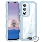 OPPO A5 5G ケース ブルー ウェーブ TPU波状のバンパー 半透明 スマホケース かわいい うねうね オッポ A5-5G ウェーブ デザイン 可愛い 韓国 女性用 薄型 人気 おしゃれ 耐衝撃 ストラップホール付き(ブルー)