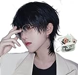 エムグランデ プレミアム ウィッグ 【現役トップスタイリスト監修】 6点セット かっこいい クール メンズ かつら wig ショート イケメン hair 自然 小顔効果 フルウィッグ (ブラックレイヤーウルフDY64B)