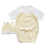 新生児 夏物素材お帽子ツーウェイオールの2点セット　日本製　クリーム