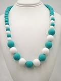 Chewable Teething Necklace for Teething Babies or Nursing Moms. Turquoise 9mm Beads on Top and 14mm 