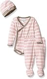Coccoli Baby Girls' Pink Contrast Rib Knit Cotton Kimono Set Heather Pink/Cream Stripes 1 Months [並行