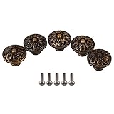BQLZR 30 x 20 mmヴィンテージBrushedコーヒーフラワーラウンドハンドルキッチン食器棚キャビネットドア引き出しハンドルプルノブネジ5個パックなし