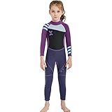 TSLA 2.5MM 子供用ウェットスーツ キッズウエットスーツ 2.5ミリ 防寒保温連体長袖フルスーツ　女の子用ダイビングスーツ (XL, パープル)