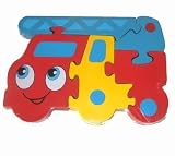 Traditional Wood'n'Fun: Baby/Toodler Wooden Colourful Fire Engine Jigsaw/Puzzle by Ackerman