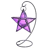 （ エウレカ ）Eureka アンティーク 雑貨 ステンドグラス 風 ランタン LED キャンドル ライト 照明 スタンド付き (パープル)