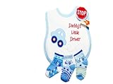 Daddys Little Driver Bib with Blue Car Embroidery & Socks 3-6 Months (I Love Hugs) by Star Child [並行