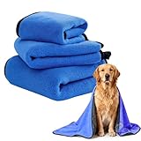 ペット用 タオル 超吸水 給水 速乾 厚手 超ソフト 大判 マイクロファイバー 柔らか 犬用タオル 犬猫兼用 小中大型犬 (ブルー, L)