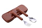 ospard Hight品質ステンレススチールフォークとスプーンセットPPプラスチックハンドルとCarry Case for Kids 2セットkfs-032 ブラウン
