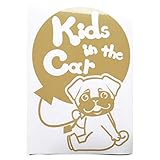 ゴールド（金） 犬 パグ お座り 風船 Kids in the car キッズ イン ザ カー キッズインカー ステッカー 窓ガラス用シールタイプ 車 戌...
