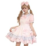 [FULINE] メイド服 コスプレ 可愛い メイド 大きいリボン カチューシャ 付き メイドコスチューム ロリータ 制服 アイドル 衣装 ハロウィン仮装 レディース メンズ cosplay イベント パーティー 大人 女装 ハロウィン 学園祭 撮影 ピンクS