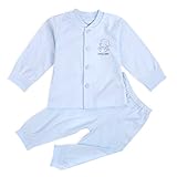 YUEGUANG キッズ パジャマ ベビー服 長袖 子どもルームウェア キッズ肌着 優れた通気性　前開きセット無地 可愛い 春秋 カジュアル (80cm, ブルー)