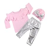 MIOIM ベビー服 子供服 女の子 フリル シャツ ロングパンツ 帽子 上下セット 可愛い 秋 冬 新生児 歩行服 出産お祝い セットアップ パジャマ