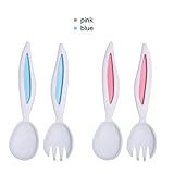 Marca?West Lovely Rabbit Ears Baby Spoon & Folk Set Children Tableware Blue/Pink by Marca west