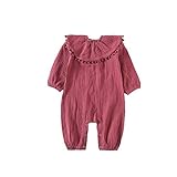 Milkiwai ベビー長袖ロンパース カバーオール 女の子 前開き フリルビブ コットン 部屋着 純色 無地 通気性 シンプル 韓国風 秋 size 66 (ナツメ色)
