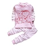 幼児の子供の赤ん坊のピーチ猫の少女のT恤上衣+ズボン一組の服 長袖シャツ、ズボン (90, ピンクの B)