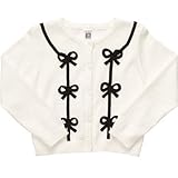 カーターズ（Carter's）キッズサイズ女の子用ホワイトxブラックリボン付きヴィンテージ風長袖カーディガン 6years 6歳用 120cm 白ニットカーディガン,コーデトップ,お祝いギフト,プレゼ