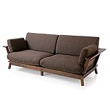 LOWYA （ロウヤ） ソファ ３・4人掛け 広々ロータイプ 天然木 手触り滑らか 包み込む座り心地 年中サラサラ生地 ネジ不使用 クッション×2 幅220cm ダークブラウン おしゃれ 新生活