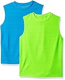 Hanes Big Boys' Sport Sleeveless Performance Tee (Pack of 2) Forging Green Heather/Hydro Heather M [