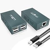 USBエクステンダー イーサネット RJ45 LAN延長 4つのUSB 2.0ポート付き 50m/165フィートをイーサネット Cat5/5e/6/7経由で送信 電源オーバーケーブル 再生とプラグ対応 ドライバー不要