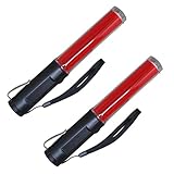 （なないろ館）小型 LED 誘導灯 26cm 赤 先端 ライト 付き 交通整理 誘導 レッド 軽量 電池式 便利 懐中電灯 パトロール 警備 ストラップ付 (2本セット)