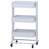 不二貿易 キッチンワゴン 3段 スチール キャスター付き ホワイト 14266
