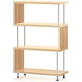 ottostyle.jp S字 オープンラック 4段 ダークブラウン 収納棚 木目調 間仕切り アジャスター付き ディスプレイラック / シェルフ ジグザグラック リビング キッチン (ナチュラル)