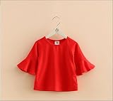 Star Baby子供がラッパ袖シャツ2017春子供服の児童丸首シャツ新型女児上着-SMX009 (90cm, Red)