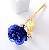 febou 24 Kゴールド箔ローズ、誕生日、母の日、バレンタインの日のギフト、記念日、ホームキッチン装飾 ブルー LSGR02