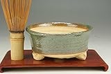 いよじ園 【盆栽鉢】 信楽焼/久庵作 三足切立丸鉢（グリーン）（大：４号） 【ミニ鉢～小鉢】【径：約11cm 高：約5cm】