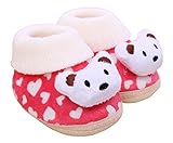 【Picotio】 かわいい クマちゃん ベビーシューズ 赤ちゃん 靴 あったか ルームシューズ (12.5cm, レッド)