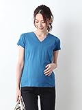 Angeliebe エンジェリーベ マタニティ 授乳口付き Tシャツ 綿混 やわらか フライス 半袖 Vネック 妊婦服 産前 産後 S ～ M ブルー 21757 21757501