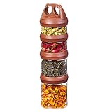 (Brown) - SELEWARE Portable and Stackable 4-Piece Twist Lock Storage Jars to Contain Formula, Snacks