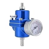Qiilu 燃料圧力レギュレータ ゲージ ホースキット アルミ 0-140 PSI 調整可能(蓝)