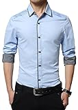 【Smile LaLa】 メンズ シャツ カッターシャツ ワイシャツ ビジネス フォーマル シンプル 長袖 男性 襟 付き スリム 春 夏 秋 冬 (2XL, ライトブルー)