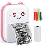 モバイルプリンター サーマルプリンター ピンクミニプリンター ブルートゥース接続のスマホ プリンター ステッカー1巻、5色のペン 多言語サポートAPP 家族への贈り物 に適し ノート、ショッピングリスト、はがき、メモ、壁紙、領収書、レシート印刷、付箋（英語マニュアル）