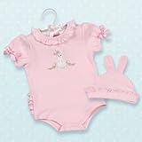 Bearington collection ベアリントンコレクション　ピンク×バニーアップリケ半袖コットンロンパース＆帽子セット/ボディスーツ　女の子 0-6M/6-12Ｍ/
