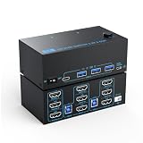 8K KVMスイッチ 3モニター 2コンピューター 3ポート HDMI デュアルPC トリプルモニター 2PC 8K@60Hz/4K@120Hz 2イン3出力USB 3.0 KVMスイッチ、有線リモート&USB 3.0ケーブル&電源ケーブル付属