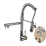 Rozin LEDライト 台所用 蛇口 クロームメッキ キッチン シンク用 混合栓 プルアウトスプレーノズルを