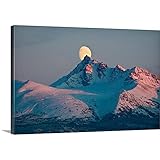 ケンBaehrプレミアムシックラップキャンバス壁アート印刷題名のビューMoon Rising Behind OMalleyピークChugach山 48" x 32" AKS405LSJD0001_24
