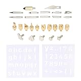 KKmoon 28点セット ウッドバーニング先セット こて先 木彫りキット 交換用木彫りアクセサリーキット 木製焼き 彫刻 型押し 美術工芸品 DIY作業工具 ホットナイフブレード ステンシル付き