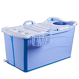 WENJUN 子供用折りたたみバスタブ大人用バスタブ折りたたみ式大型バスタブ幼児用プールアダルトバスタブホーム肥厚した蓋 ( 色 : 青 , サイズ さいず : 95*52*53 cm )