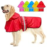 Dolitego 犬用レインコート- 防水調節可能な反射型犬用レインコートジャケット, 小型犬中型犬大型犬 軽量 通気性 ポンチョスリッカー 帽子付 散歩用 着脱簡単 梅雨対策 犬用防水服 (LL, 赤)