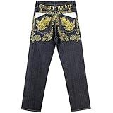 Amazon Partisan メンズボトムス Gパン 刺繍 ジーンズ 羽 パンク 鳳凰 ロゴ ペイズリー オラオラ系 ズボン デニム ジーンズ 通販