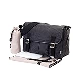 OiOi Man Black Crushed Waxed Canvas Satchel Baby Changing Bag with Cotton Pinstripe Lining and Acces
