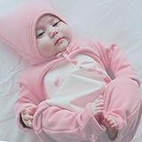 赤ちゃん ベビー 子供 用 ロンパース カバーオール 帽子 付き 股下 スナップ 長袖 選べる サイズ 二色 グレー ピンク (80, ピンク)